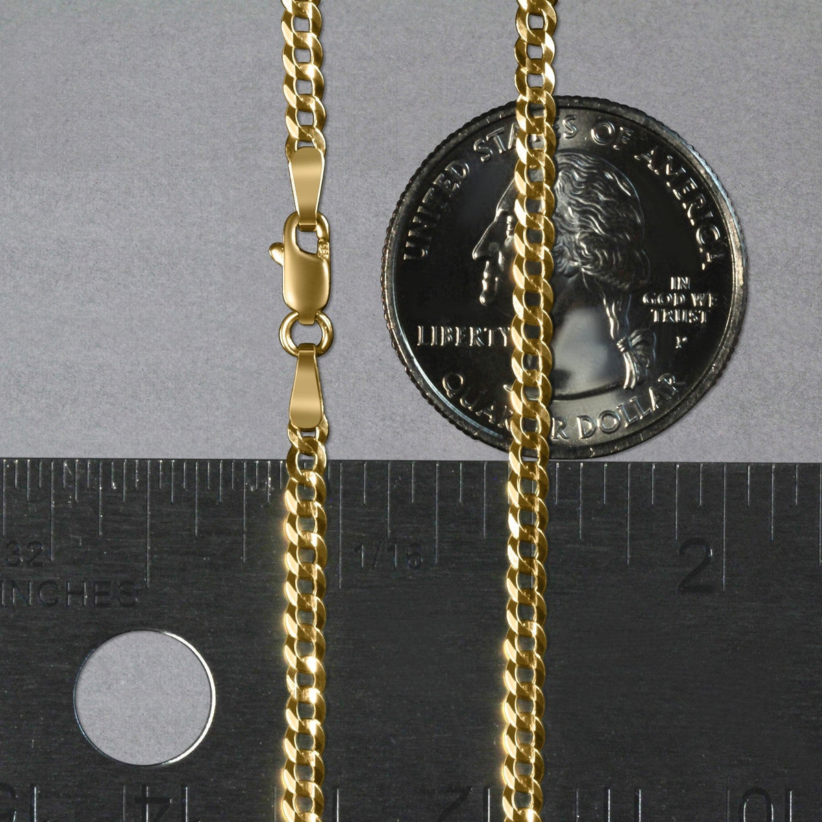 2.6mm 14k Yellow Gold Solid Curb Chain