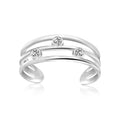 Sterling Silver Rhodium Plated Triple Line Open Motif Cubic Zirconia Toe Ring