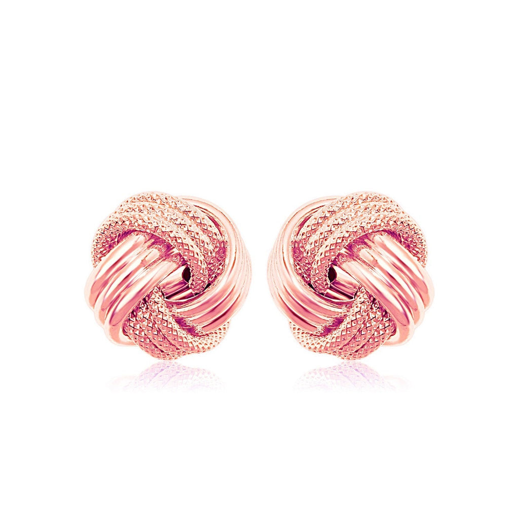 14k Rose Gold Love Knot with Ridge Texture Earrings