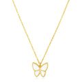14k Yellow Gold High Polish Butterfly Peral Paste Necklace