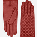 Emilia (red) - Classic Italian lambskin leather gloves with cashmere lining and checkered pattern
