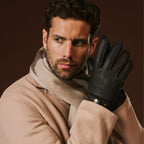 Emilio (black) – Luxurious deerskin gloves with cashmere lining and adjustable snap button