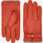 Emilio (orange) – Luxurious Italian deerskin gloves with cashmere lining and adjustable snap button