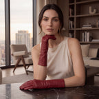 Leonora (deep red) - Italian cashmere lined 6-button length leather gloves