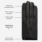 Alessandro (black) - Italian lambskin leather gloves with cashmere lining & touchscreen feature