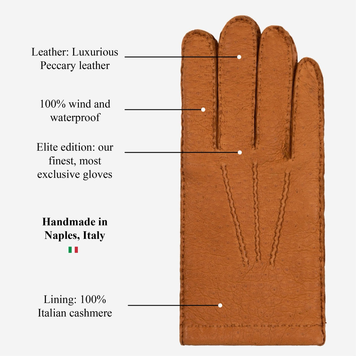 Antonio (brown) – Luxurious Italian peccary leather gloves with cashmere lining