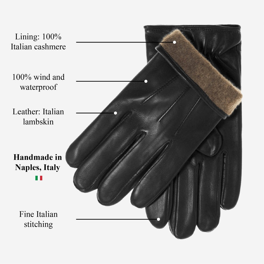 Giovanni (black) - Classic Italian lambskin leather gloves with cashmere lining