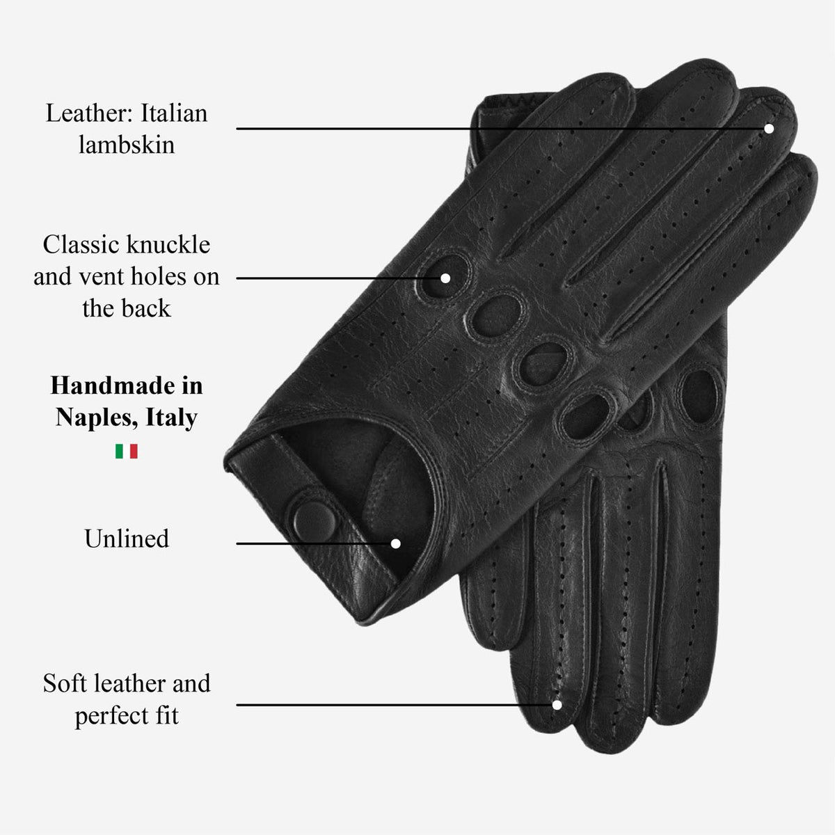 Mario (black) - Italian lambskin leather driving gloves