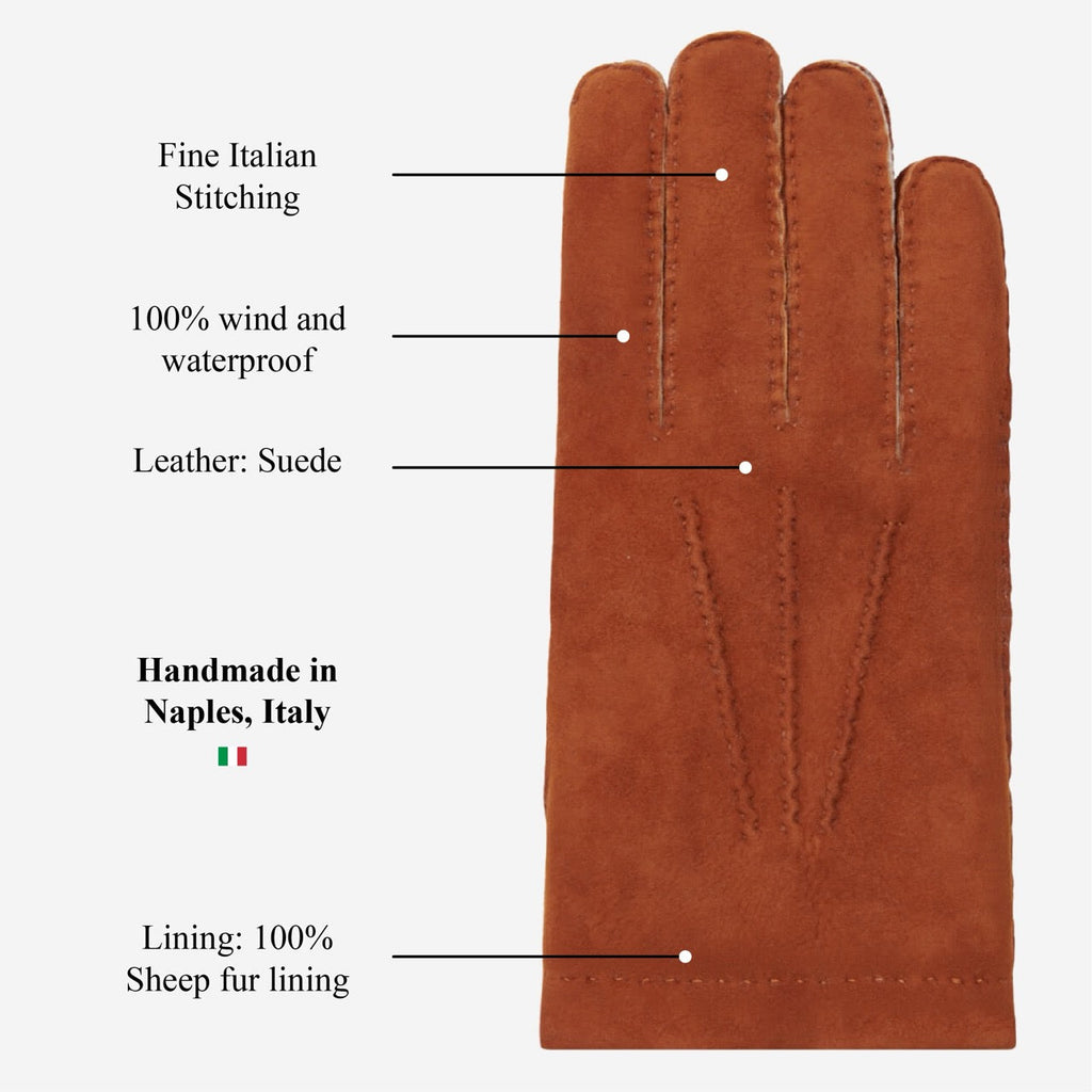 Tommaso - Italian suede leather gloves with luxurious natural sheep fur lining