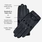 Alessa (black) - Classic Italian lambskin leather driving gloves