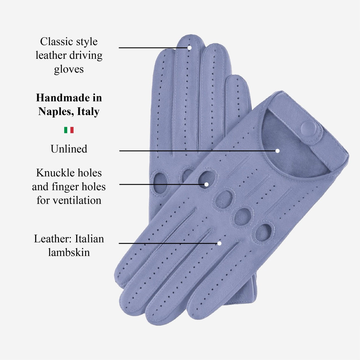 Alessa (sky) - Classic Italian lambskin leather driving gloves