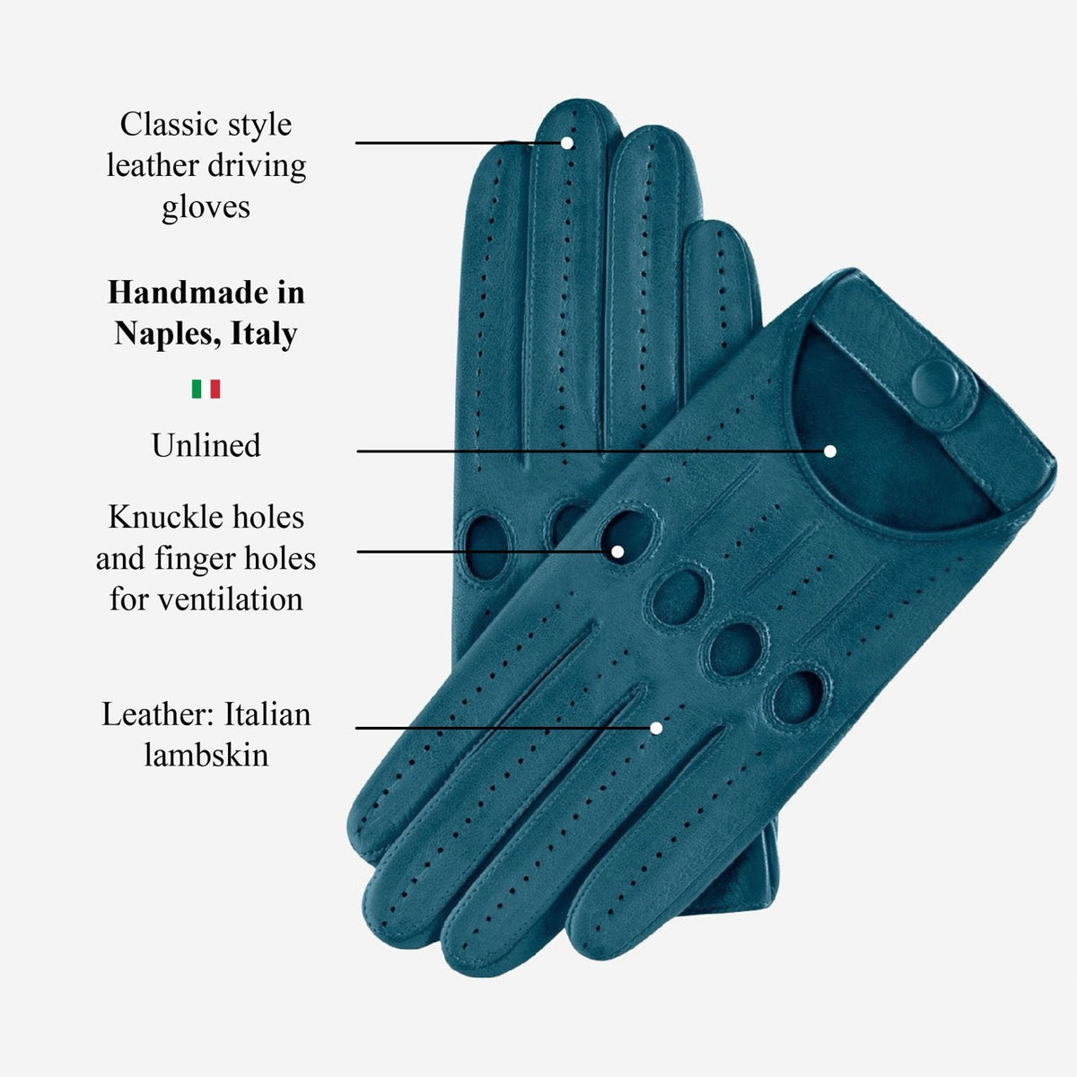 Alessa (turquoise) - Classic Italian lambskin leather driving gloves