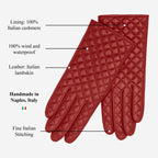 Emilia (red) - Classic Italian lambskin leather gloves with cashmere lining and checkered pattern
