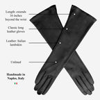 Lucia (black) - Italian unlined 16-button length leather opera gloves