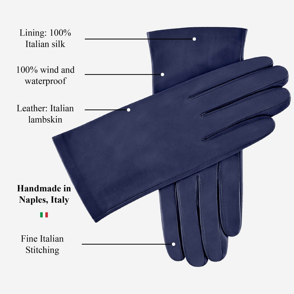 Sofia (navy blue) - Italian lambskin leather gloves with silk lining