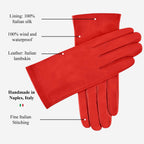 Sofia (red) - Italian lambskin leather gloves with silk lining