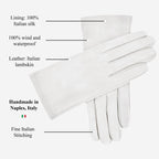 Sofia (white) - Italian lambskin leather gloves with silk lining