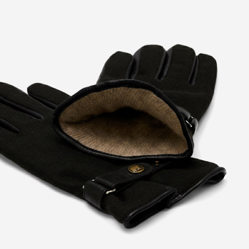 Fabrizio (black) – Tweed men's gloves with touchscreen capability and adjustable snap button