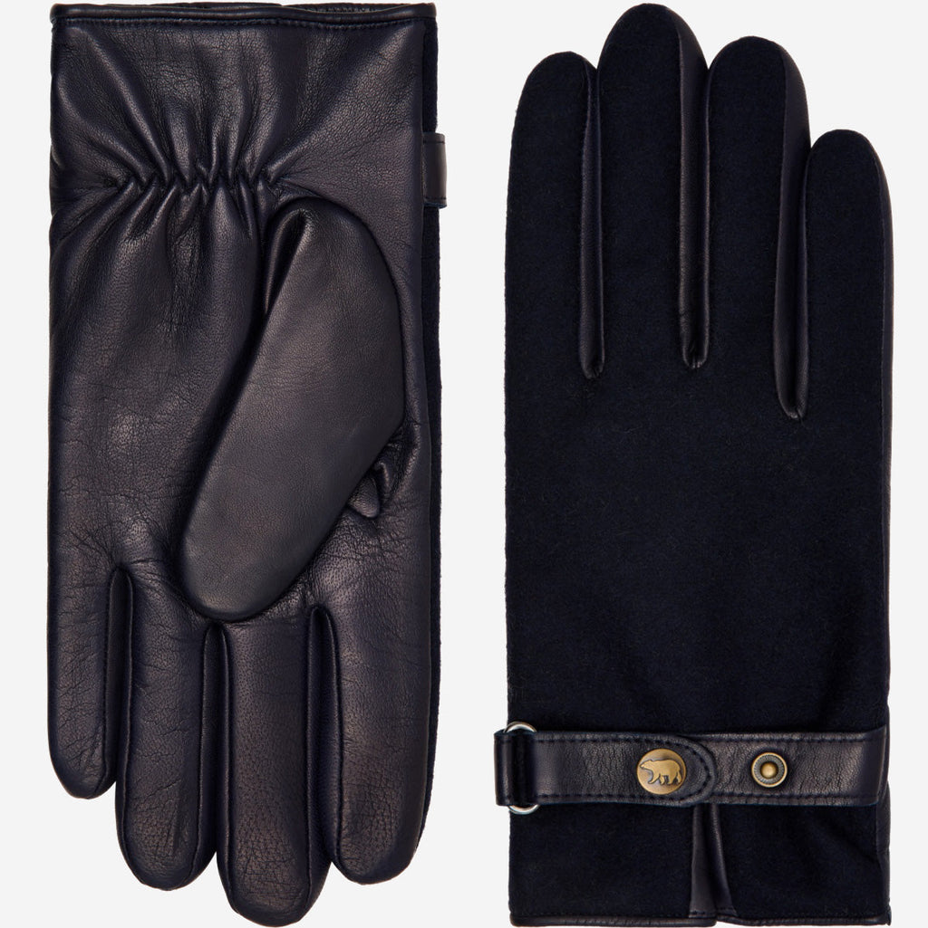 Fabrizio (navy blue) - Tweed men's gloves with touchscreen capability and adjustable snap button