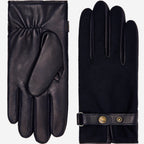 Fabrizio (navy blue) - Tweed men's gloves with touchscreen capability and adjustable snap button