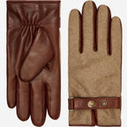 Fabrizio (brown) - Italian tweed men’s gloves with touchscreen capability and adjustable snap button