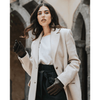 Francesca (brown) - Italian lambskin leather gloves with white rabbit fur lining