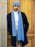 Napoli (light blue) - Italian 100% cashmere ribbed scarf (unisex)