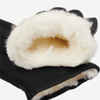 Francesca (black) - Italian lambskin leather gloves with white rabbit fur lining