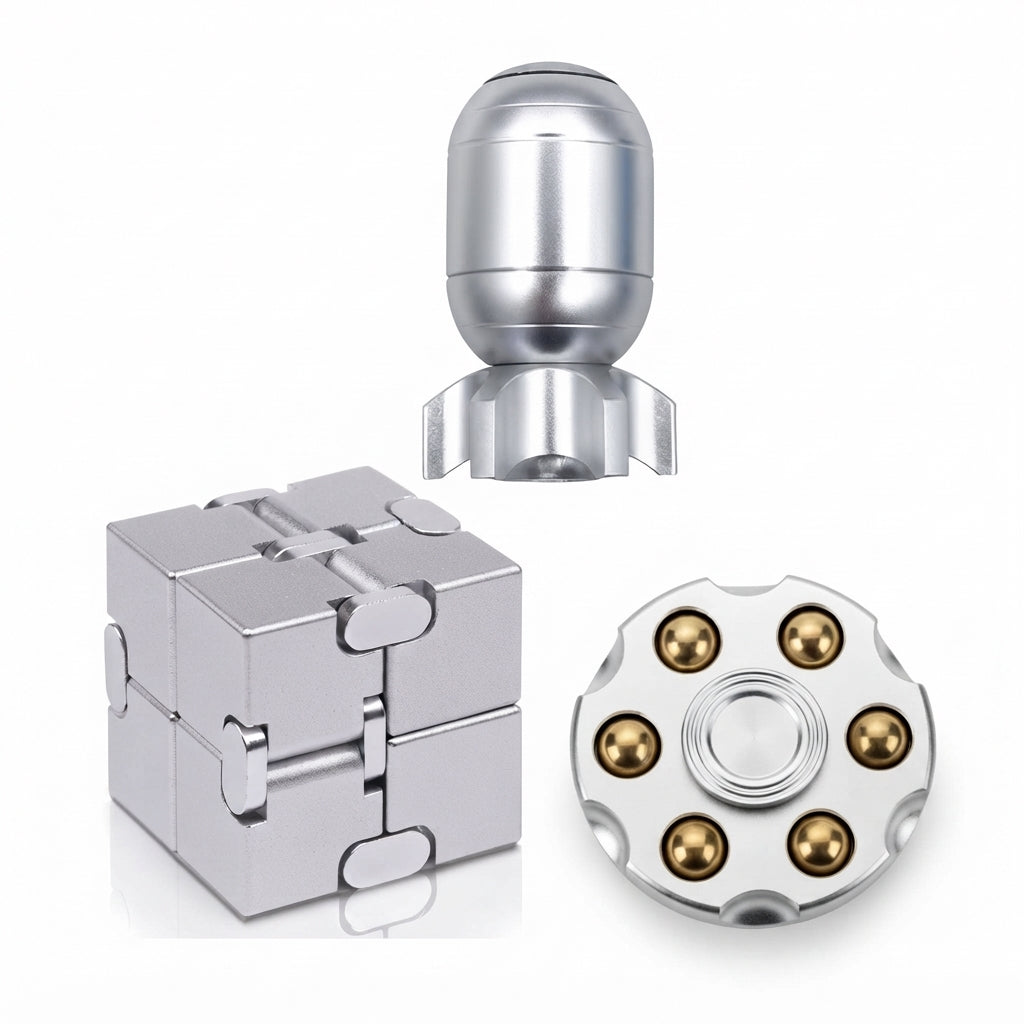 The Desktop Trio | Metal Desk Sculpture & Kinetic Fidget Set