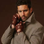 Giuseppe (brown) - Italian lambskin fingerless leather driving gloves