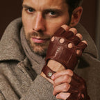 Giuseppe (brown) - Italian lambskin fingerless leather driving gloves