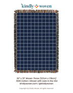 Blue Grid Jacquard Woven Throw Blanket, Reversible Cotton Throw, Made in USA | Greer Lapis