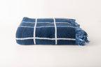 Blue Grid Jacquard Woven Throw Blanket, Reversible Cotton Throw, Made in USA | Greer Lapis