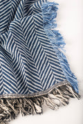 Blue Herringbone Jacquard Woven Throw Blanket, Reversible Cotton Throw, Made in USA | Henry Chambray