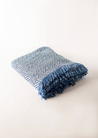Blue Herringbone Jacquard Woven Throw Blanket, Reversible Cotton Throw, Made in USA | Henry Chambray