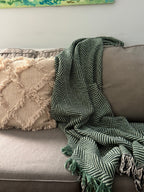 Green Herringbone Jacquard Woven Throw Blanket, Reversible Cotton Throw, Made in USA | Henry Verbena