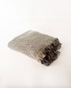 Neutral Herringbone Jacquard Woven Throw Blanket, Reversible Cotton Throw, Made in USA | Henry Stone