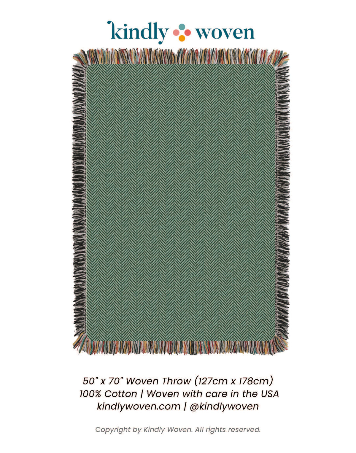 Green Herringbone Jacquard Woven Throw Blanket, Reversible Cotton Throw, Made in USA | Henry Verbena