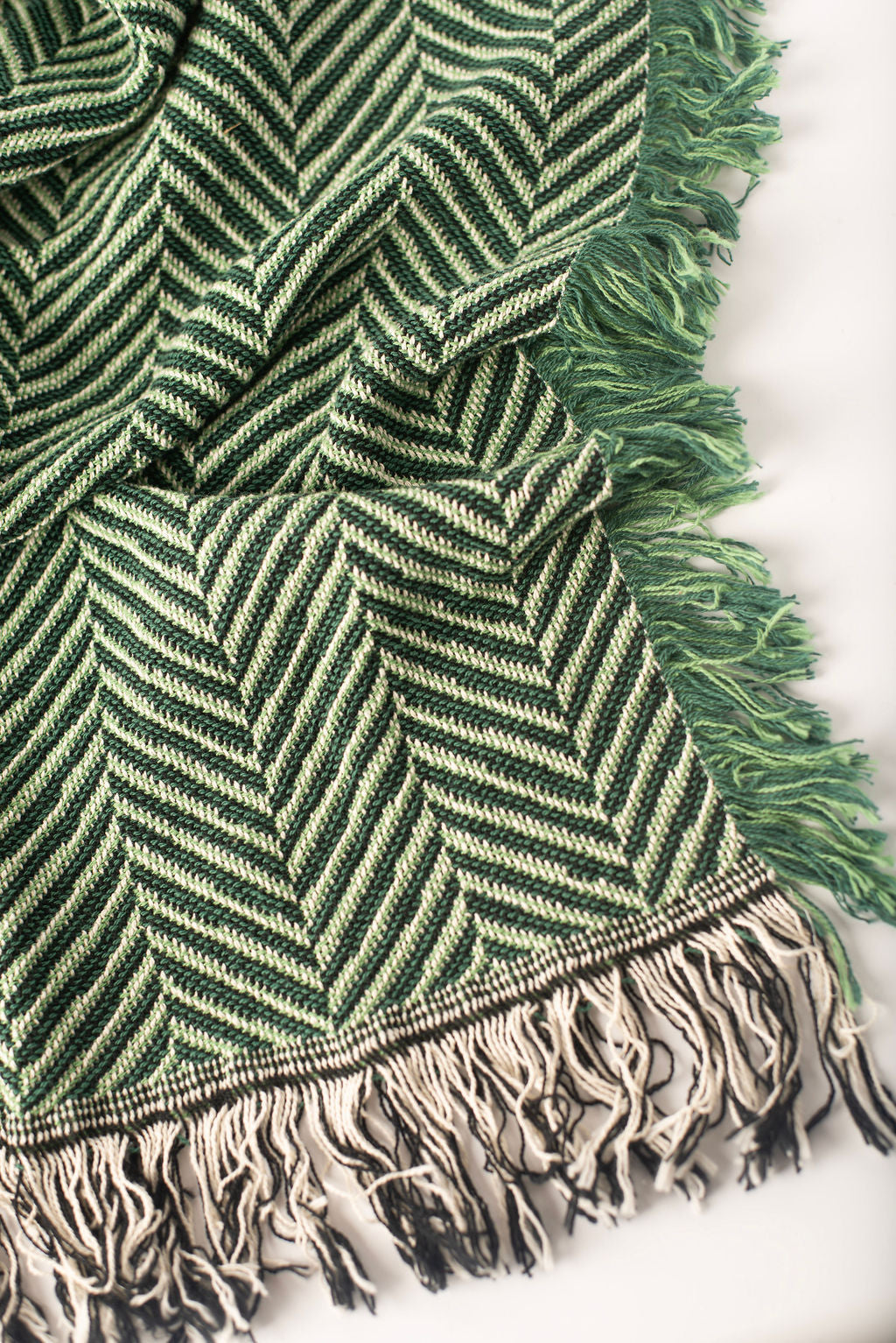 Green Herringbone Jacquard Woven Throw Blanket, Reversible Cotton Throw, Made in USA | Henry Verbena