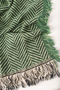 Green Herringbone Jacquard Woven Throw Blanket, Reversible Cotton Throw, Made in USA | Henry Verbena