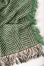 Green Herringbone Jacquard Woven Throw Blanket, Reversible Cotton Throw, Made in USA | Henry Verbena
