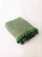 Green Herringbone Jacquard Woven Throw Blanket, Reversible Cotton Throw, Made in USA | Henry Verbena