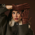 Isabella (brown) - Italian lambskin leather gloves with cashmere lining