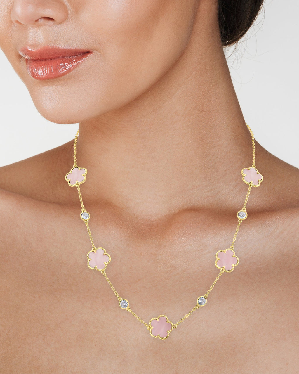 Clover and CZ Station Necklace