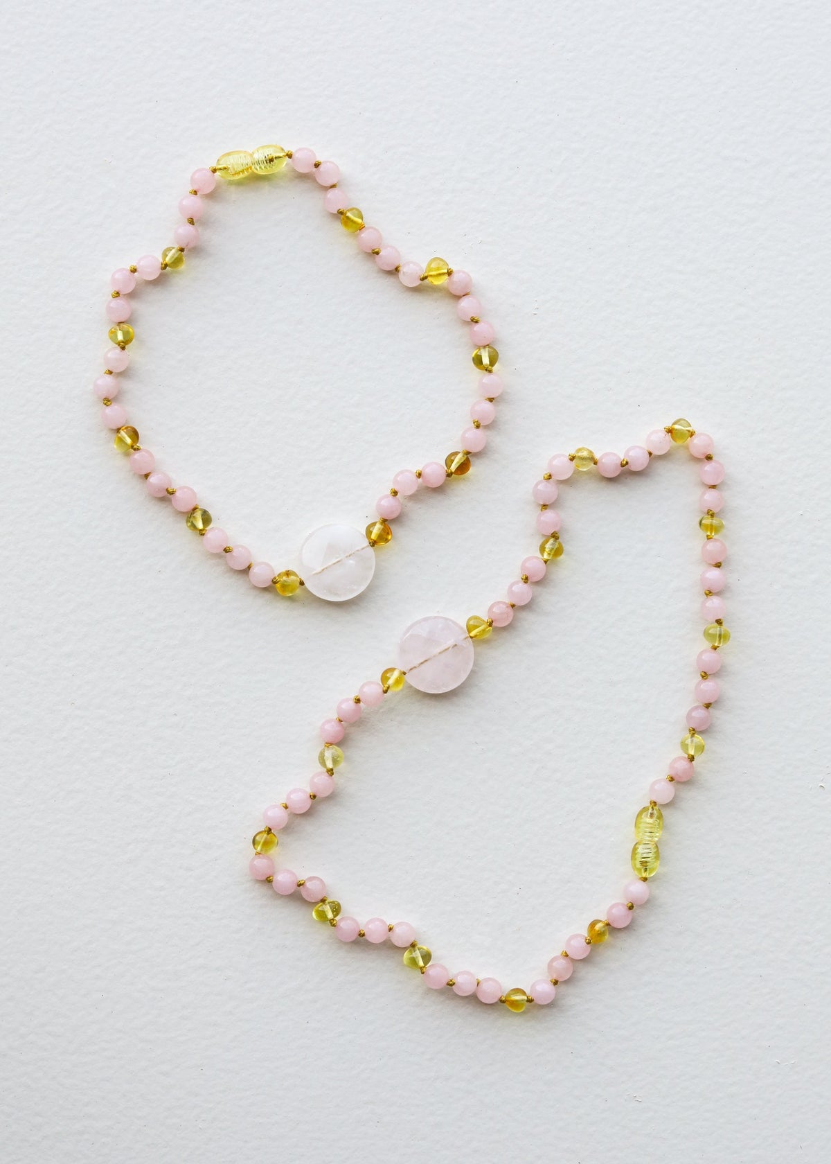 Rose Quartz + Honey Baltic Sea Amber || Rose Quartz Stone Necklace