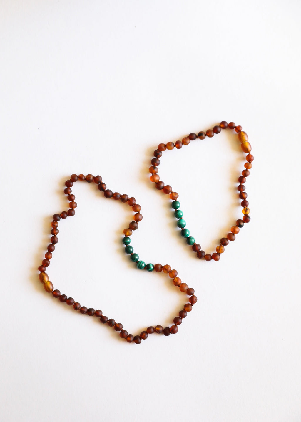 Raw Cognac Baltic Amber + Malachite || Necklace Set