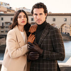 Marco (brown) - Italian lambskin leather gloves with brown rabbit fur lining