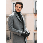 Marco (black) - Italian lambskin leather gloves with brown rabbit fur lining