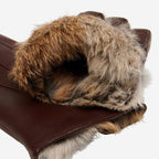 Marco (brown) - Italian lambskin leather gloves with brown rabbit fur lining