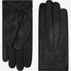 Marco (black) - Italian lambskin leather gloves with brown rabbit fur lining